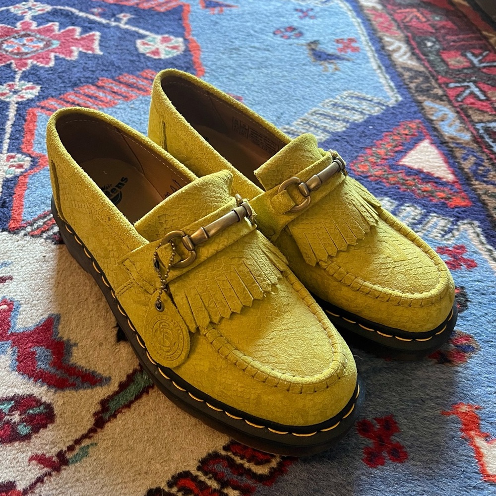 Dr. Martens Adrian Snaffle Repello Emboss Suede Kiltie Loafers, size 10